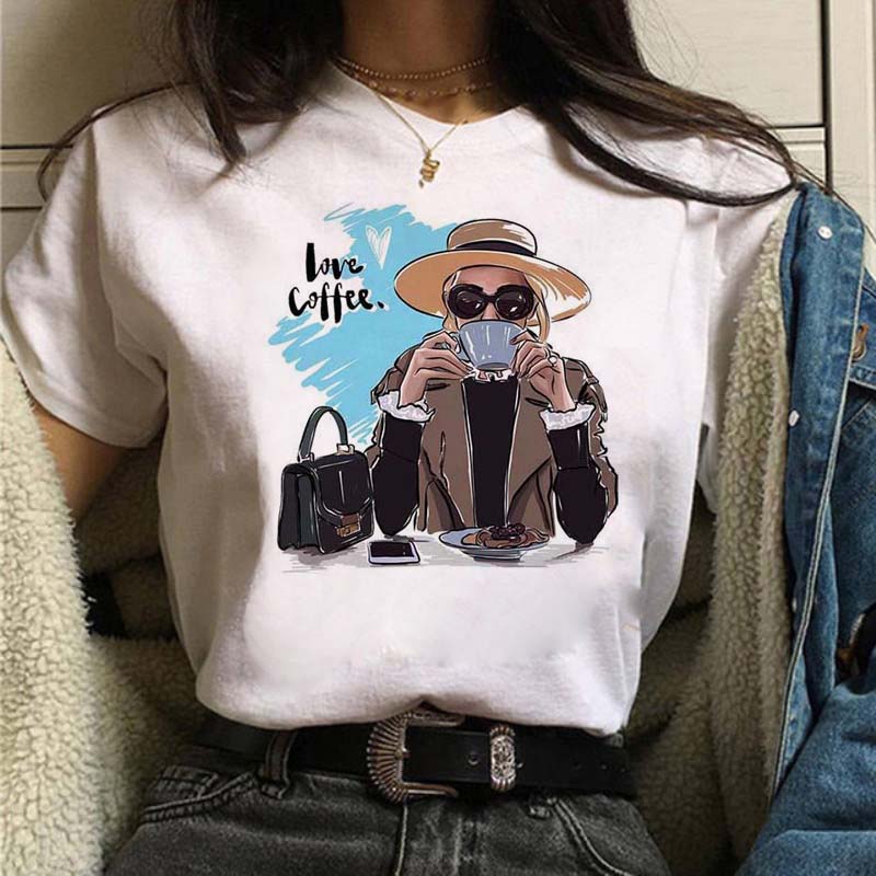 Women T Shirt Fashion Casual Female Print Shirt Loose Women Oneck Tops Harajuku 90s Girls Kawaii T Shirt Korean Style Clothes