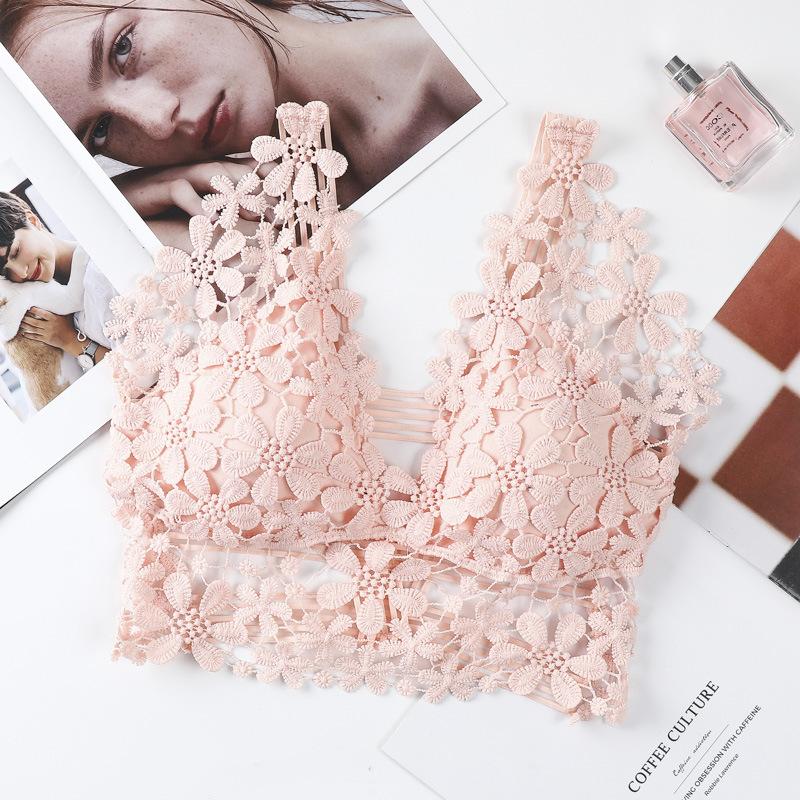New Water-Soluble Floral Lace Beautiful Back Without Steel Ring, Breathable Shest Wrapping, Anti Glare Base, Suspender, Underwear Vest For Women