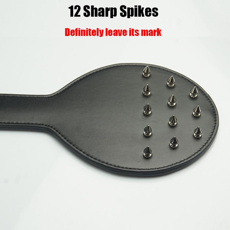 Round Spanker Bondage Role Play,Dual-sided Thick Leather Spanking Paddle Slapper with Spikes,BDSM Sex Toys For