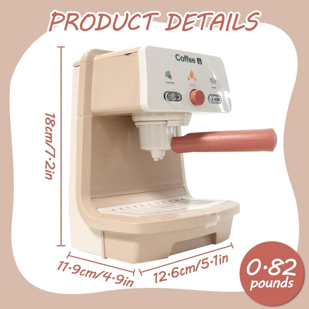 Toy Coffee Maker for Kids, Kids Coffee Playset, Pretend Play Coffee Maker Set, Light and Sound, for Toddler Girls and Boys, Aged 3 4 5 6