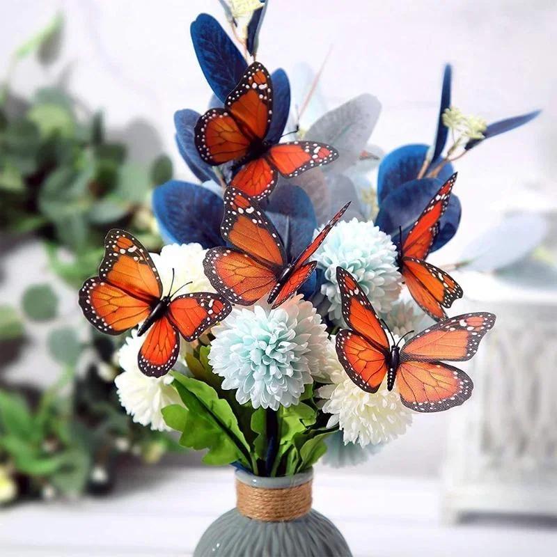 10 Pcs 4.72 In New Monarch Butterfly Decoration Stickers Butterflies For Crafts Artificial Wall 3D Home Decor