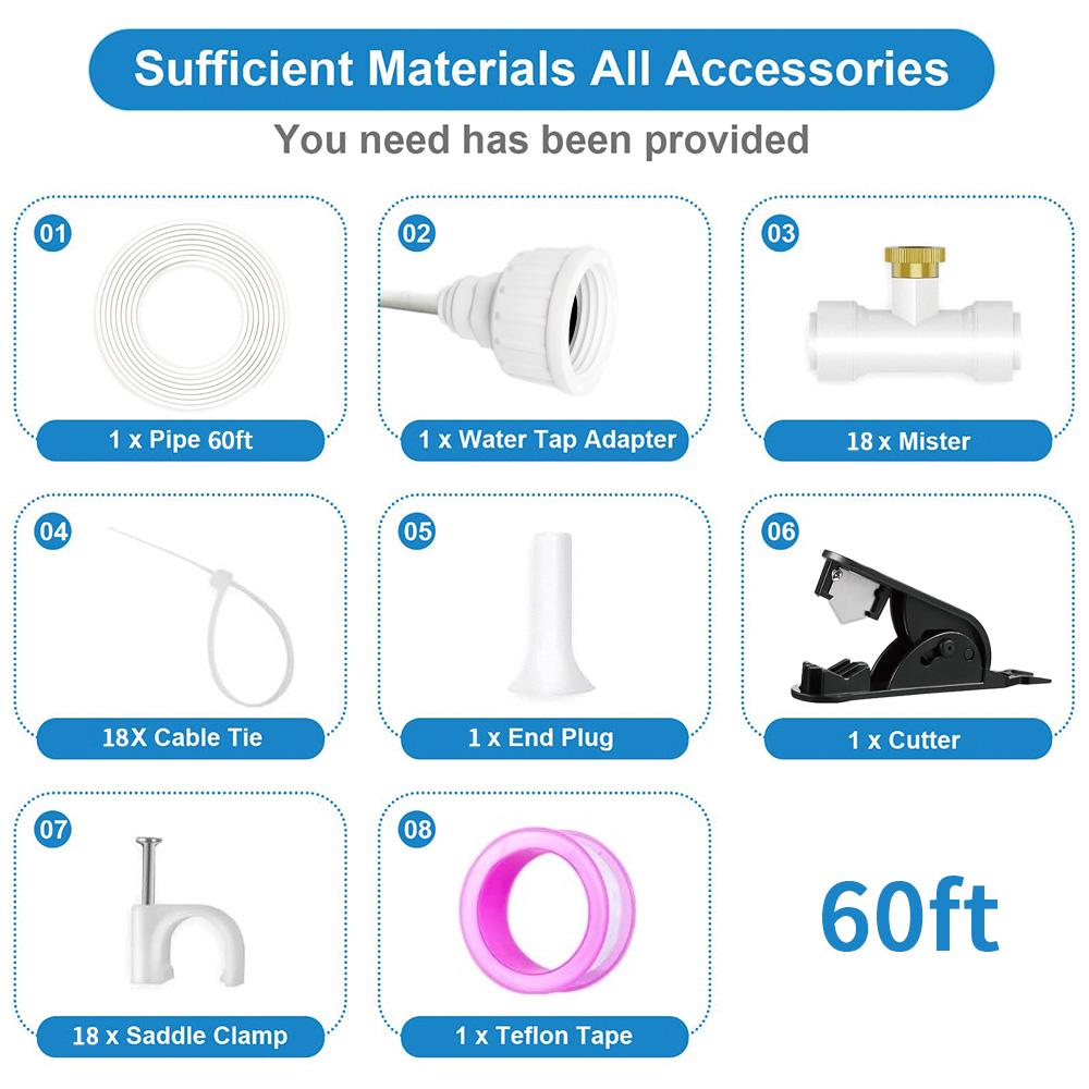 Outdoor Misting System for Cooling, Misters for Outside, Mist hose + a Brass Adapter(3/4"),Umbrella, Canopy, Backyard, White