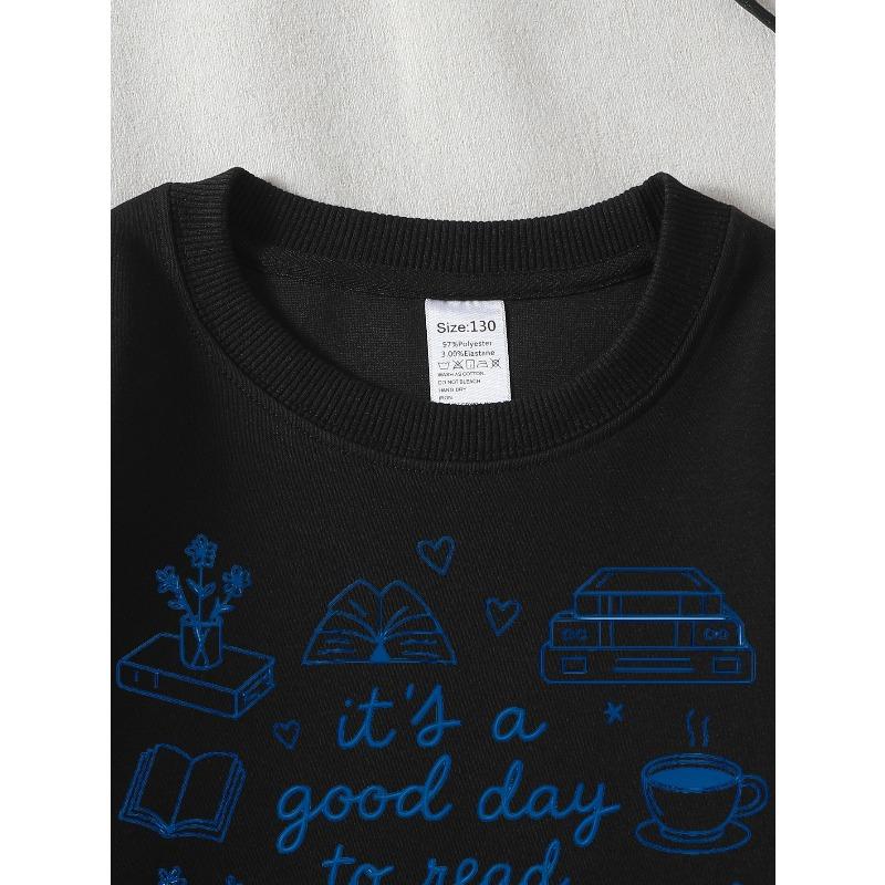European sizes Girls' Crew Neck Sweatshirt "It's a Good Day to Read," Soft Cozy Pullover, Warm Casual for Autumn Winter.