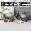3pcs Halloween Duvet Cover Set without Insert, Soft Polyester Quilt Cover with 2 Pillowcases, Blue Green Witch Hat & Pumpkin