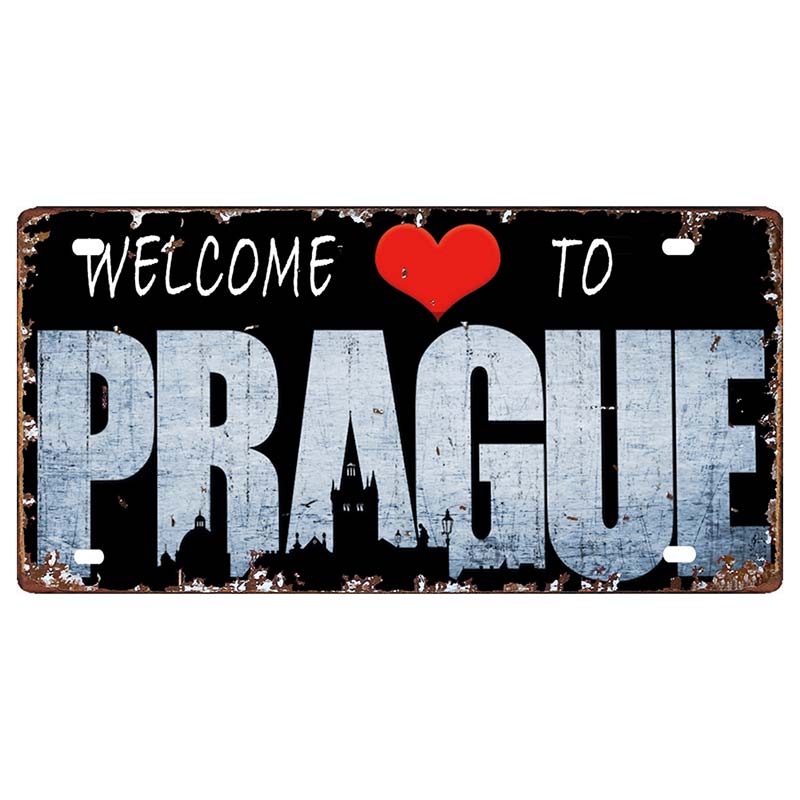 Prague Travel City Car Lisence Vintage Poster Souvenir Metal Sign Retro Plaque For Wall Shop Bar Home Decor 30X15CM  DC-0958A