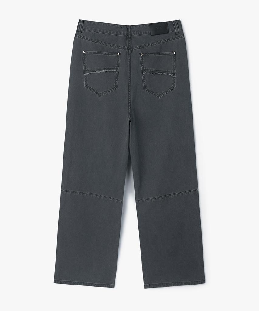 WEST GRAND BOULEVARD Cut-Off Vintage Loose Straight Fatigue Pants Washed Charcoal