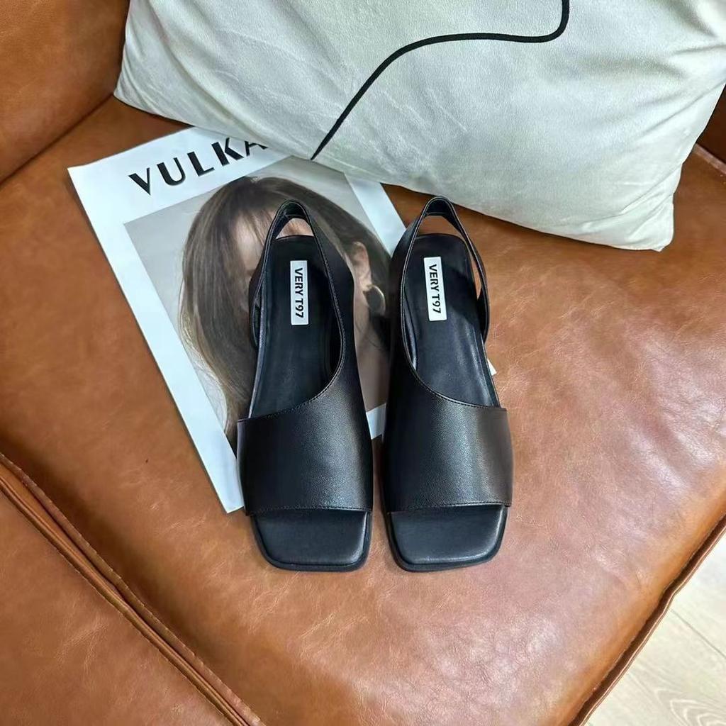 Sandals women's 2025 new popular French square head fashionable, comfortable and lightweight hollow one-pedal sandals women's shoes