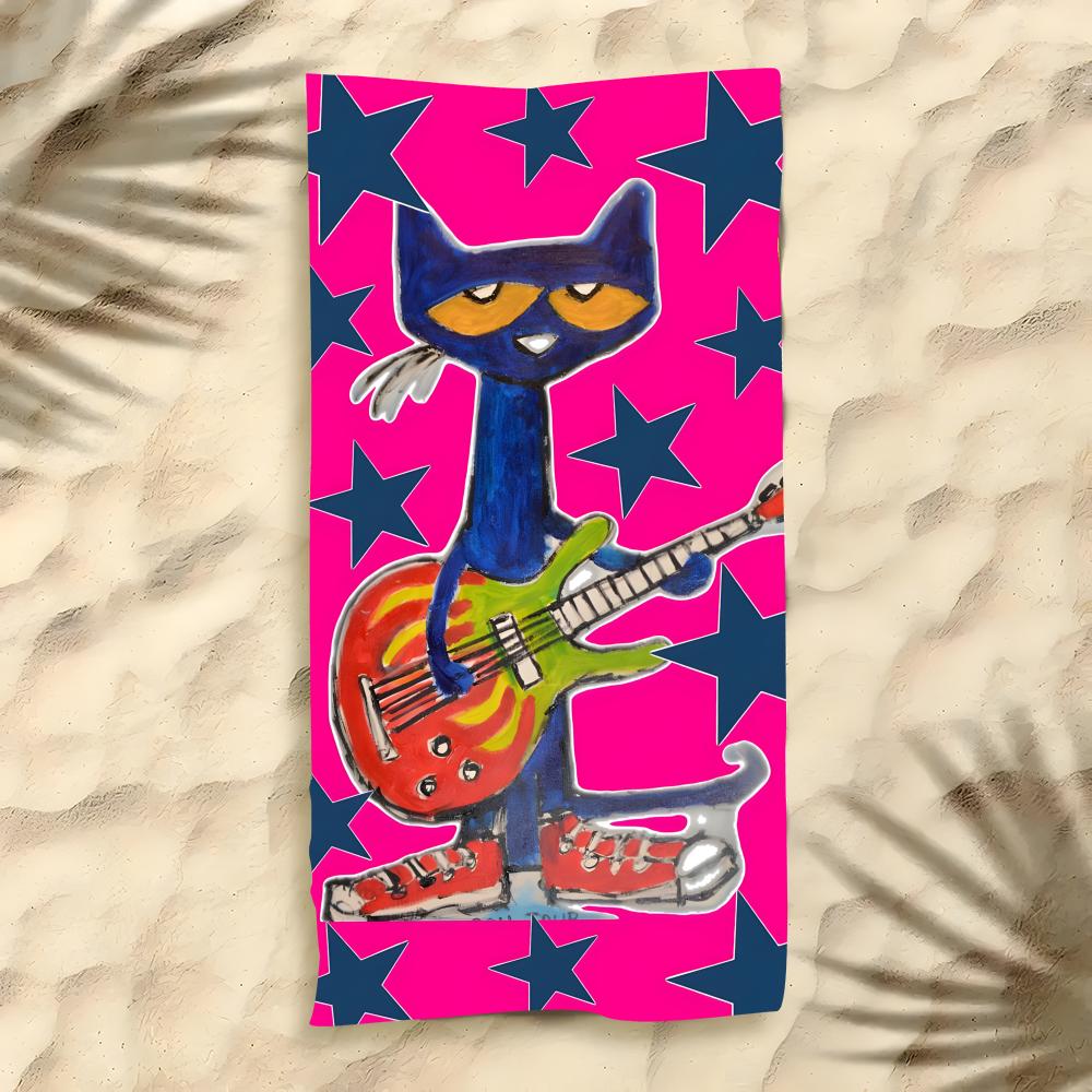 P-Pete The Cat Towel Polyester Beach Towel Quick Dry Sand Free Bath Towel For Summer Pool Travel Vacation