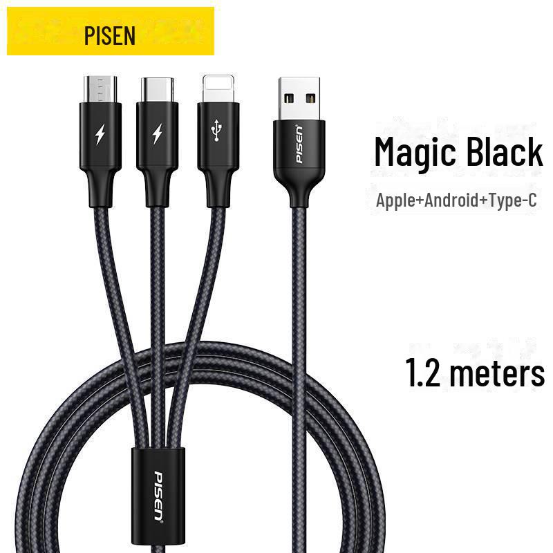 

PISEN 6A Выдвижной кабель-зарядник 3-в-1 для быстрой зарядки Apple и Huawei. 3 in 1 aluminum alloy braided wire 3.5A