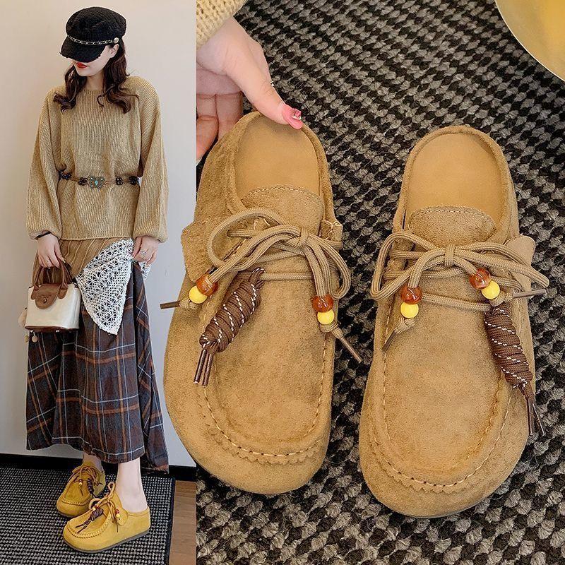 Thick-soled lace-up heightening baotou half slippers retro baotou Birkenstocks women's 2025 summer and autumn