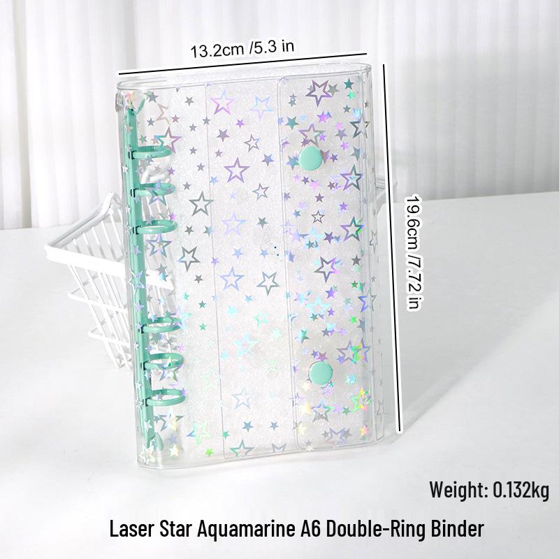 M5 Transparent Double Buckle Binder with Pocket - A6/A7/A8 Planner, Portable Detachable Notebook