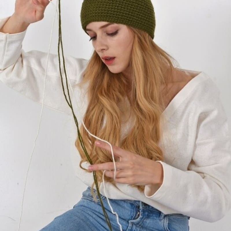 

evance [handmade] momo knit bini_khaki burgundy