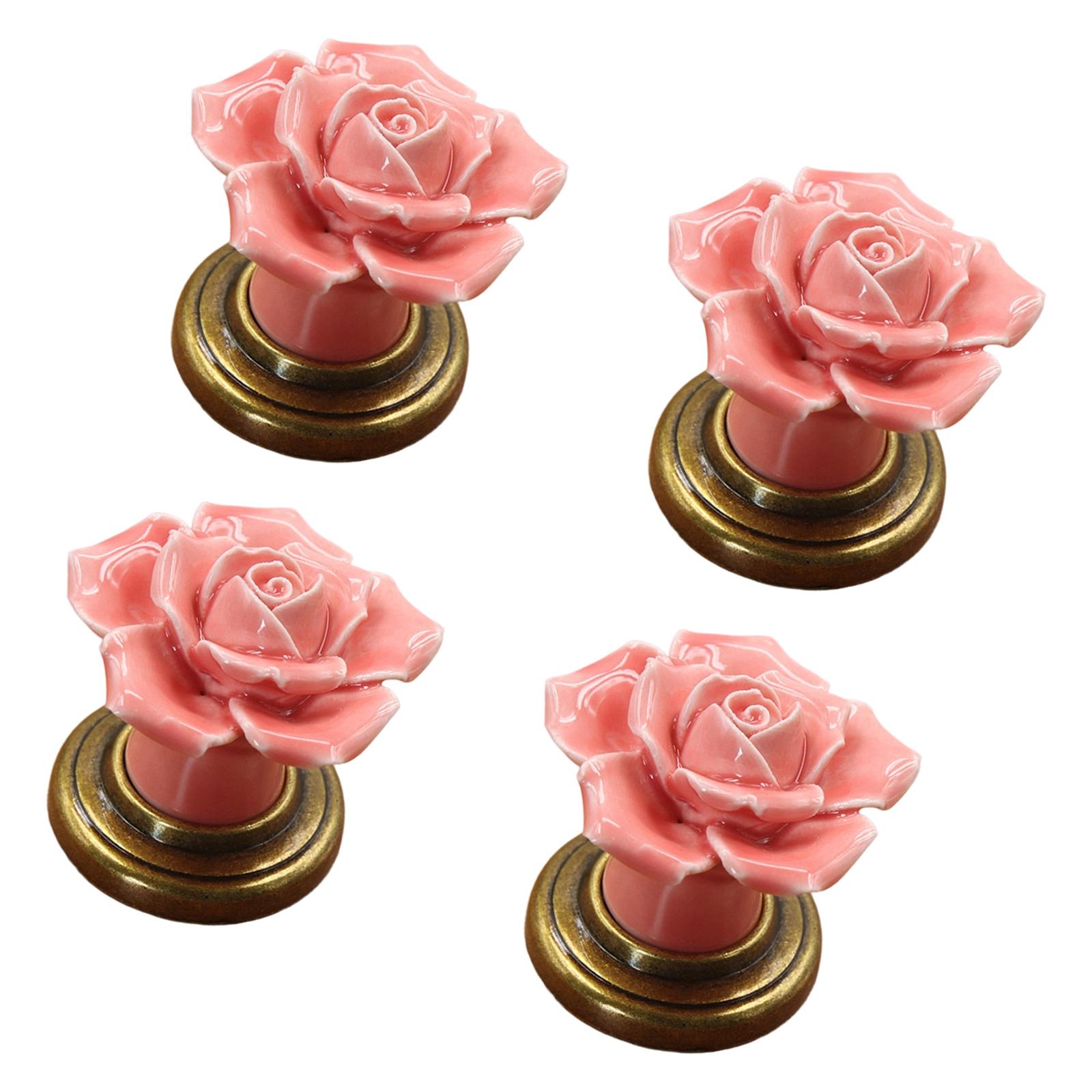 

4 шт. Элегантные керамические ручки с цветочным узором для шкафов с винтами из цинкового сплава для мебели, гардероба, комода, ручки для ящиков розовый