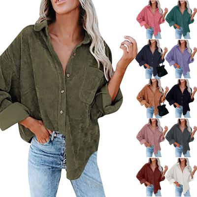 Women's Casual Solid Color Lapel Long Sleeve Corduroy  Jacket