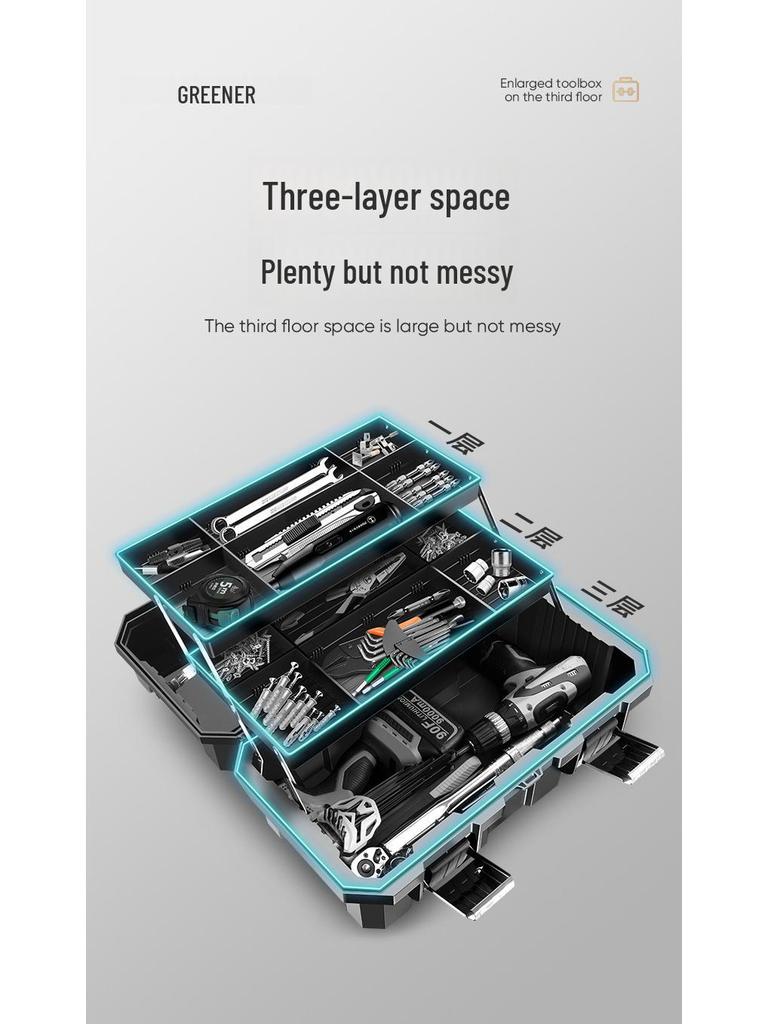 Zielony Las Przenośny Trójwarstwowy Wielofunkcyjny Przybornik: Składany Magazyn Przemysłowy na Sprzęt Domowy i Samochodowy
