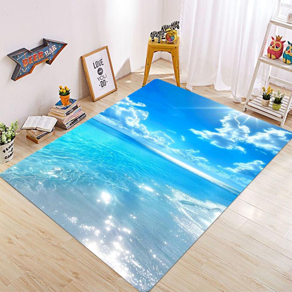 Ocean Water Wave Carpet Mat Rug 3D Effect Blue Sunlight Beach Non-Slip Durable Home Decoration Living Room Kids Room Floor Mat