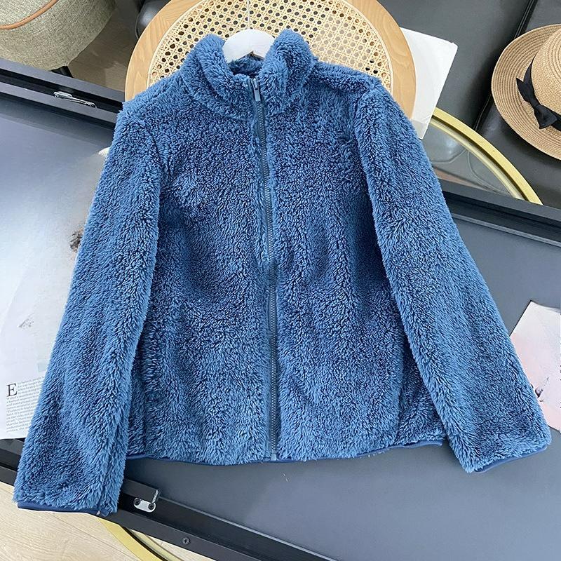 Herbst- und Winter Damen Langstapel-Polarfleece-Reißverschlussjacke Plüsch-Cardigan Korallenfleece-Jacke