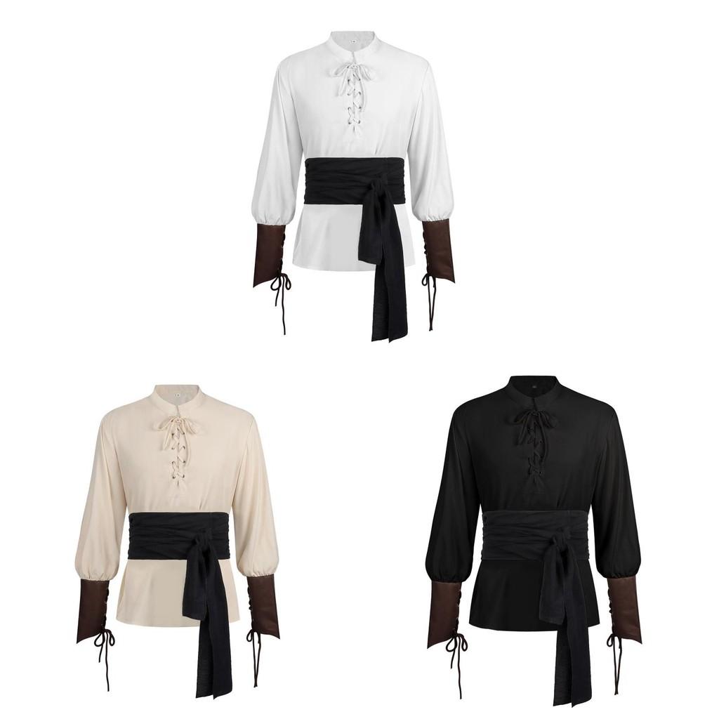 Renaissance Middle Ages Steampunk Cosplay Costume Pirate Shirt Halloween Party