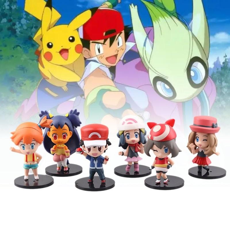 Charming Pvc Anime Figurines Set Of Six Including Ash Misty And Adorable Pet Models