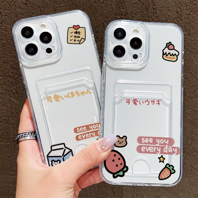 Card Slot Holder Silicone Wallet Pocket Case For Xiaomi Redmi Note 14 13 12 11 10 iPhone 17 16 14 13 Pro Samsung S23 S24 S25 Cover Clear Phone Bumper