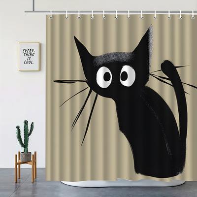 1pc Black Cat Shower Curtain - Elegant Natural Design with 12 Hooks, Durable Polyester Fabric, Machine Washable Bathroom Decor