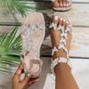European & American Elastic Rhinestone Flat Sandals – Butterfly Flower H-Strap Beach Slide Slippers for Women