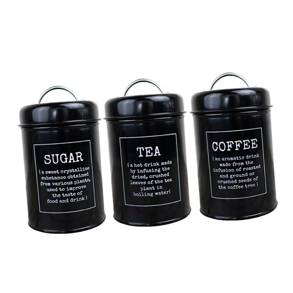 3pcs Vintage Style Tea Coffee Sugar Canisters Jars Pots Tins with Bamboo Lids