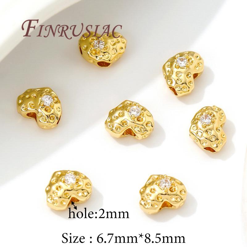 

18K Gold Plated Beads Separators Brass Heart Spacer Bead For Bracelets Accessories DIY Jewelry Making Supplies Metal Beads 2 pieces