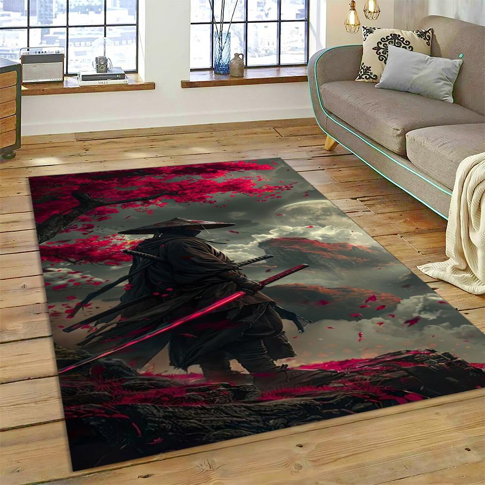 2025 New 3D Japanese Samurai Bushido Katana Cartoon Carpet Rug for Living Room Bedroom Home Sofa Decoration,Non-slip Floor Mat