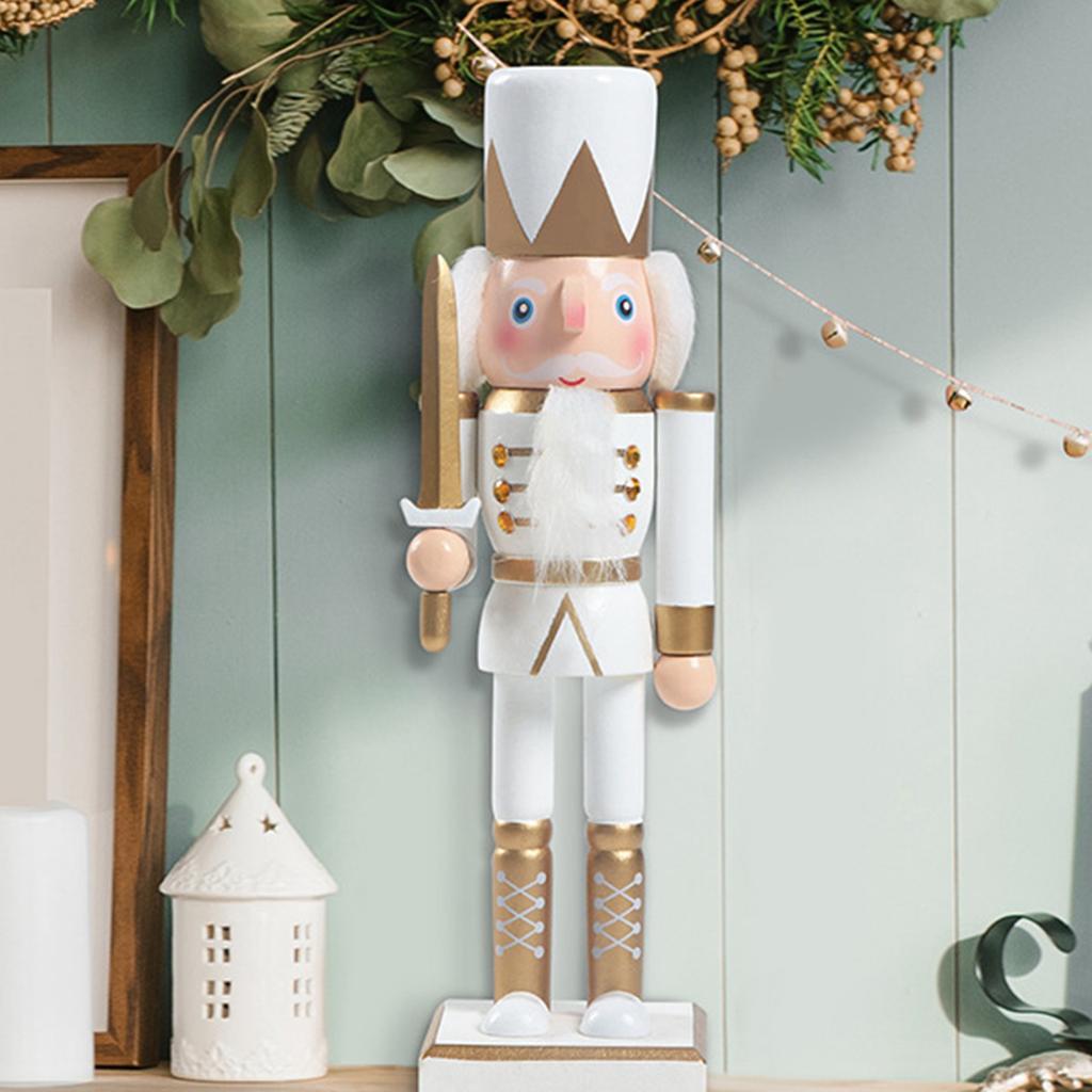 25CM Nutcracker Figurine Wooden Nutcracker Statue Table Centerpiece for Home Living Room Cabinet Shelf Christmas Decoration