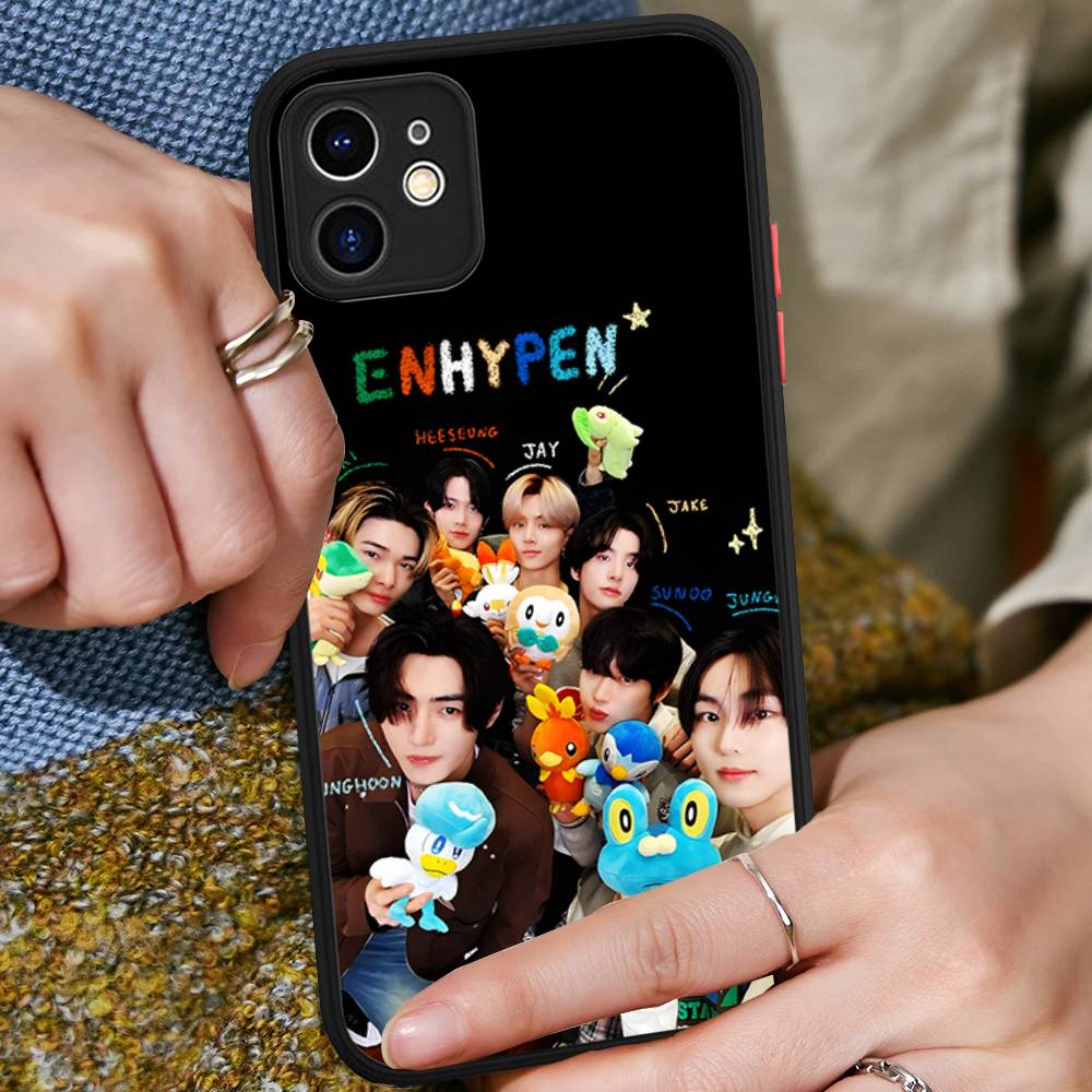 Korea E-Enhypenes Singing Group For IPhone 11 12 13 14 15 16 Pro Max Plus Matte Translucent Phone Cover