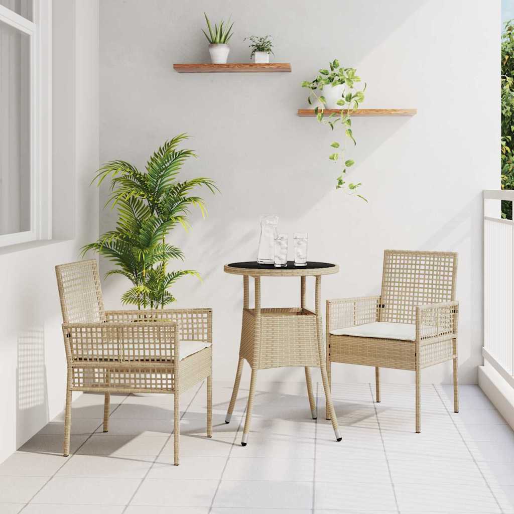 Garden Dining Set 3 pcs Beige Poly Rattan