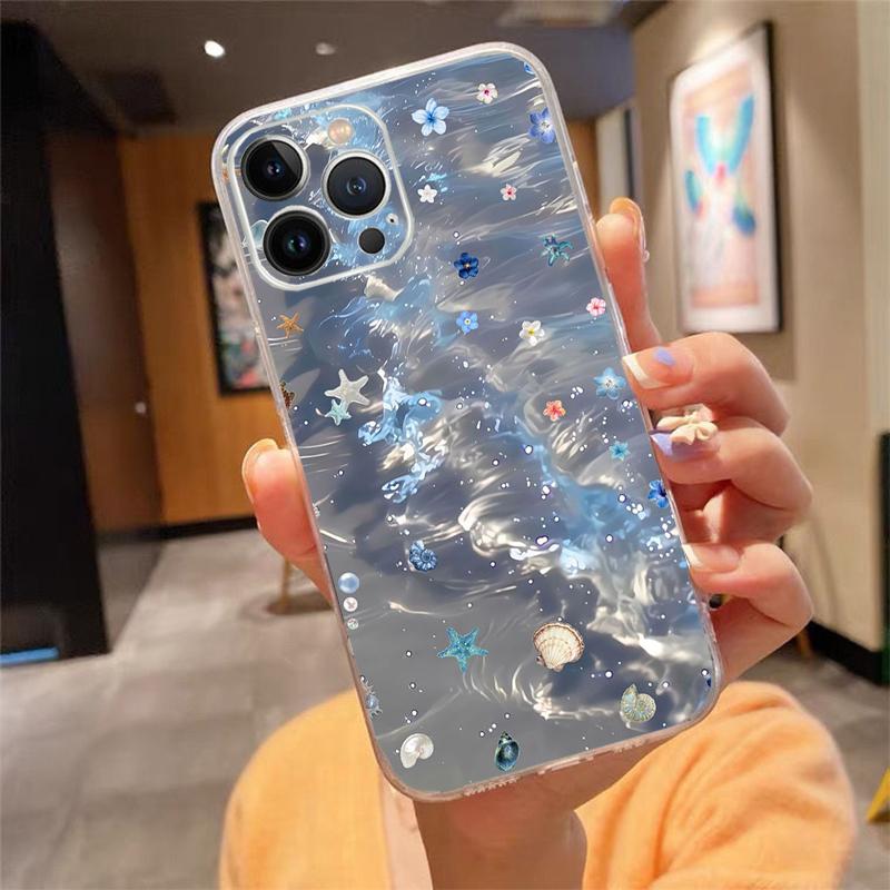 Phone Case For Iphone 17ProMax 17 Pro Air 16 15 14 13 Pro Max 16 15 14 13 Pro 15Plus Blue Sea Flower Water