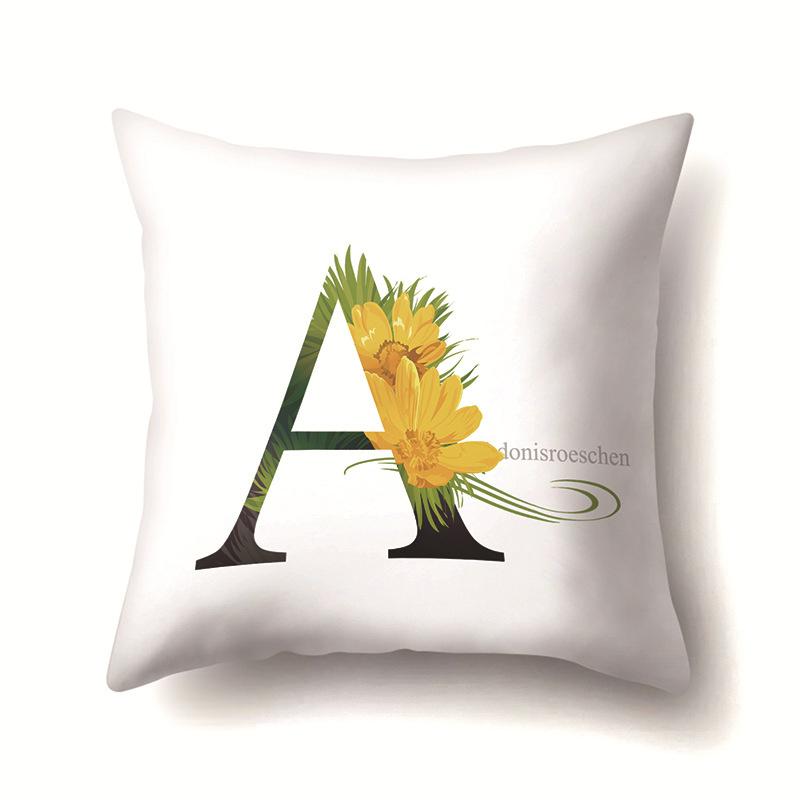 Leaf Sunflower Plant Letter Print Pattern Cushion Cover Home Living Room Sofa Decoration Square Polyester Pillow Pillow Cover