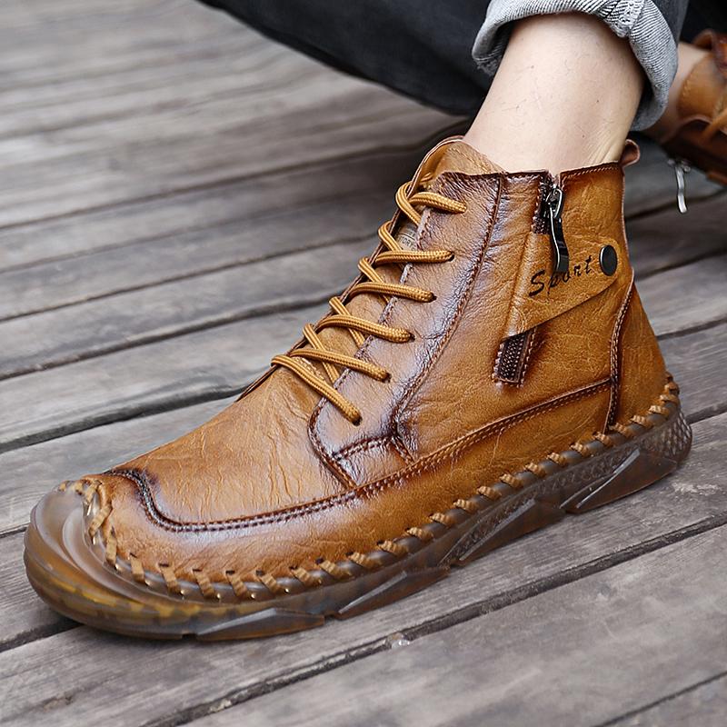 Fashion Winter Mens Outdoor Boots Luxury Handmade Leather Platform Hking Boots for Men Casual Shoes High Quality Warm Male Ankle Boots