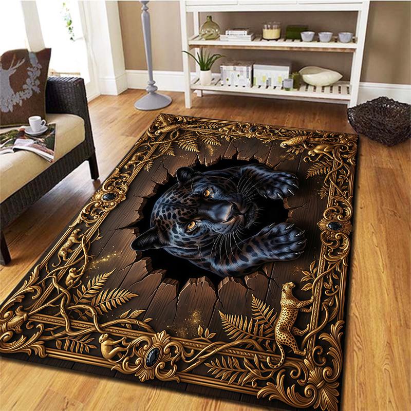 Animal drilling black panther Carpet Rug for Living Room Bedroom Home Sofa Decoration,Kids play Non-slip Floor Mat