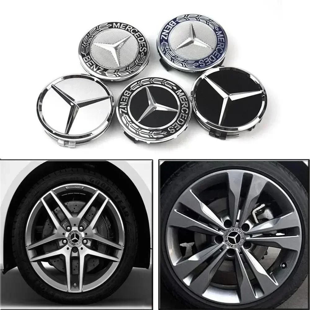 XJBIQ1 For Mercedes Benz 4 Pieces/Set 75mm For Mercedes Benz AMG W203 W206 W220 W205 W211 W212 Car Wheel Center Hub Caps Benz Emblem Ti