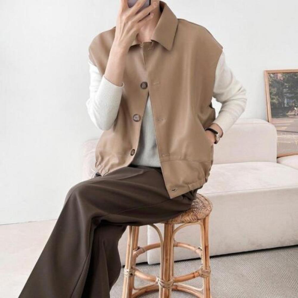 New Arrivals Open Run Leather Vest Fake Leather Missy Look Waist Shirring Drop