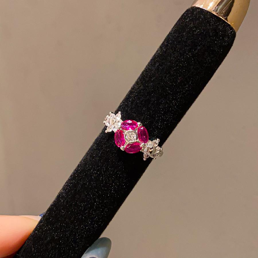 Flower Open Ring Feminine Zircon Copper Fashion Jewelry For Women Summer 2025 красный