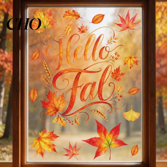 Scarecrow Owl Window Art 6 Sheets Autumn Harvest Static Stickers, Maple Leaves Scarecrows Bicycle Indoor Wall Stickers Thanksgiving Decals,