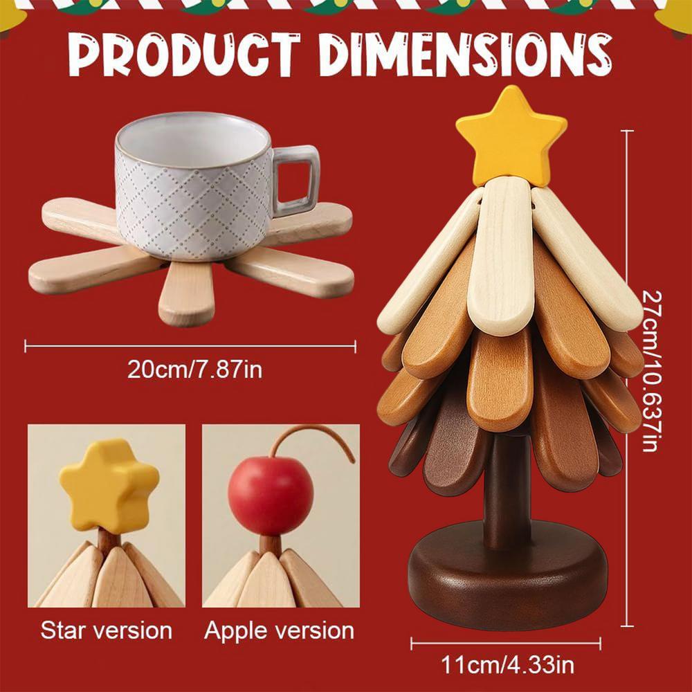 

Wooden Tree Trivets 4 Pieces Foldable Non-Slip Table Trivet Drink Coasters With Stand For Kitchen Outdoor Picnic Dining Holiday