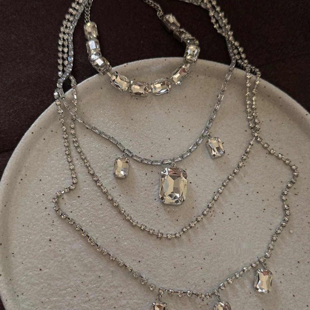 Tassels Shoulder Chain Necklace Multilayer Shine Rhinestone Necklace Back Body Chain  Evening Party