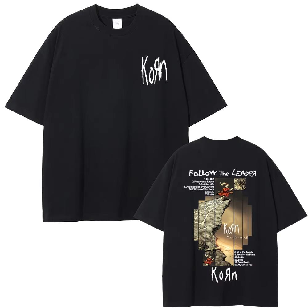 

Rock Band Korn album graphics 100Cotton shirt Men Retro Fashion New Summer Hip hop unisex Short sleeve Loose Tshirt fan gift S