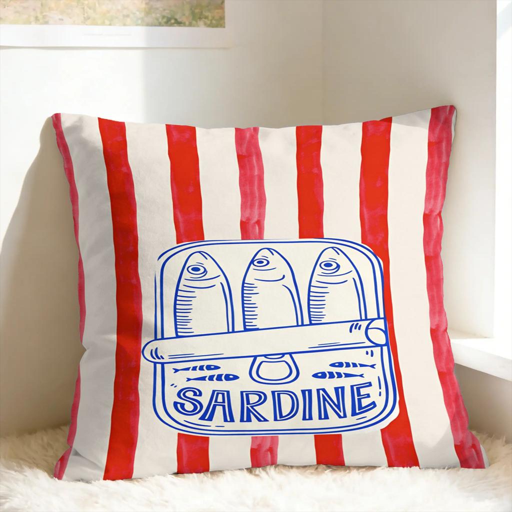 Flat Coastal Seafood Themed Pillow Cover Custom Cushion Cover Retro Trendy Pillow Case For Sofa Home Decor