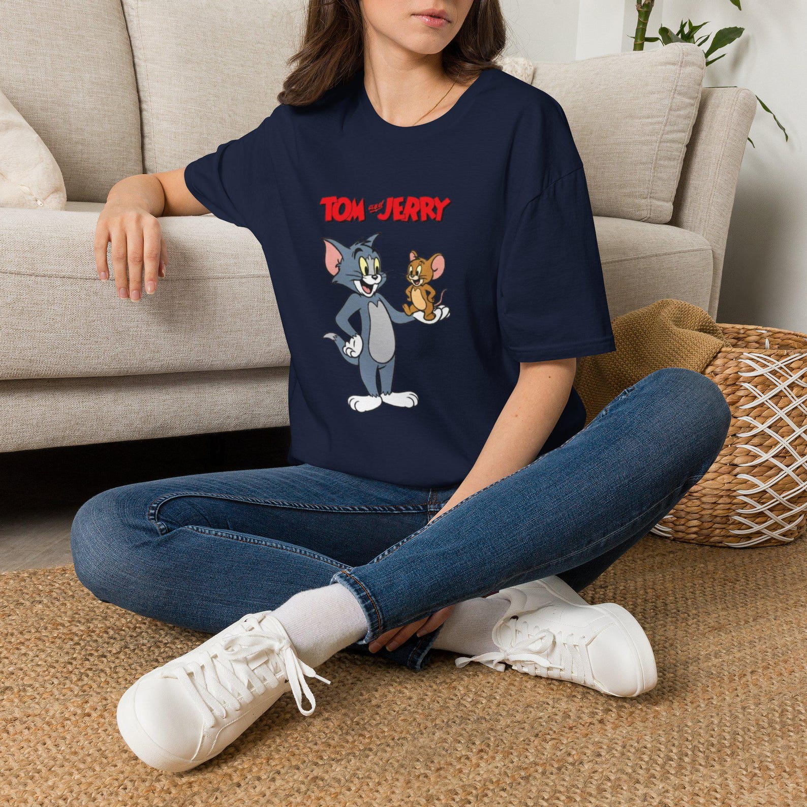 Tom and Jerry graphic T-Shirt | Cartoon logo tee | Women s t shirt 2XL