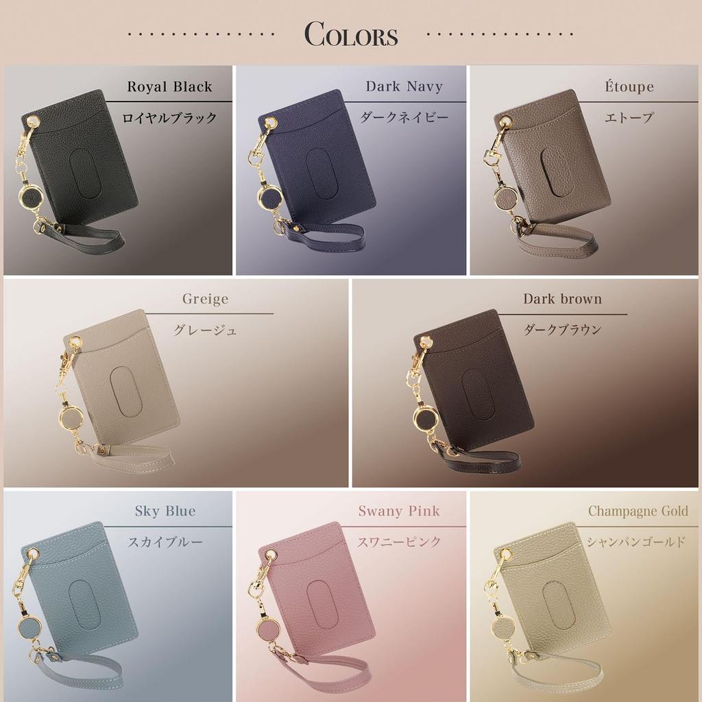 Genuine Leather Pass Case with Shrink Stretchable IC Card Case PC3 [BLUE SINCERE] Reel, Women's, Leather, 2-Pack, Double-Sided, Strap, / (Etoupe)