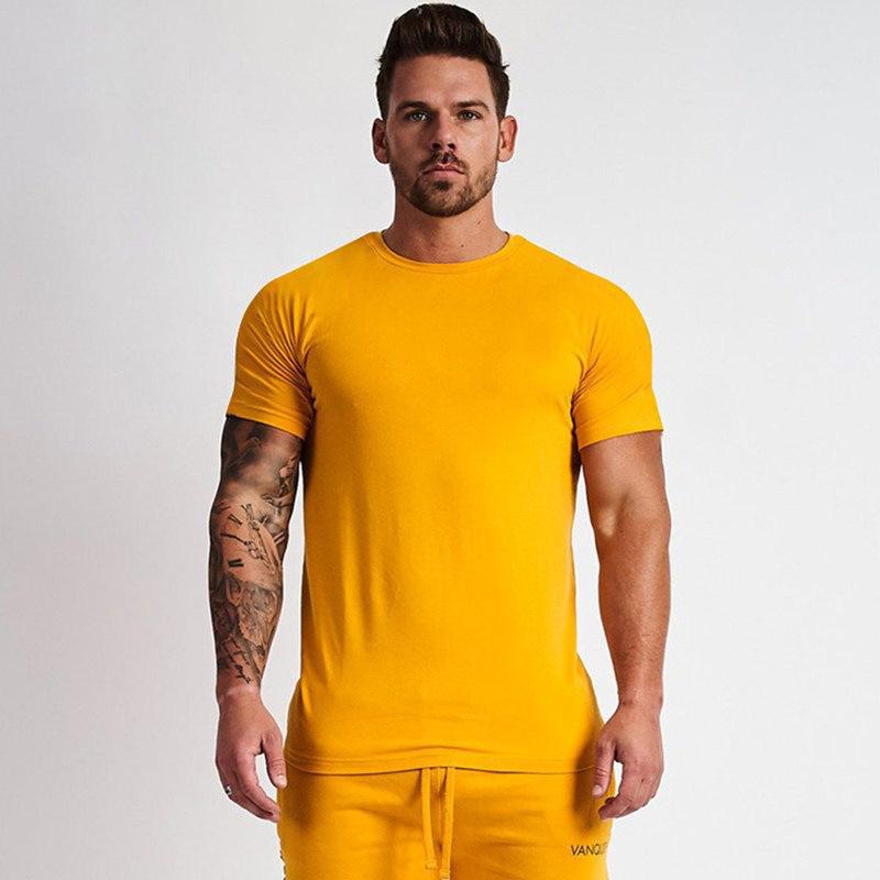 Sommer Neu Einfarbig Lässig Herren T-Shirt Fitness Sport Täglich Vielseitig Rundhals Baumwolle Mode Basic Unterzieh Kurzarm Tops