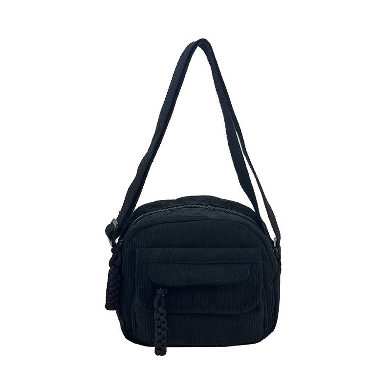 

2025 Retro Fashion Korean Corduroy Shoulder Bag - Solid Color Small Square Crossbody 19x18x6 cm чорний
