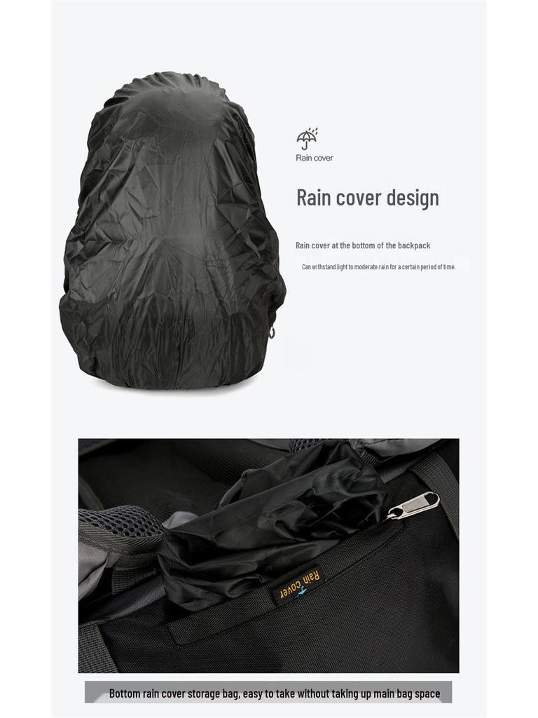 Men's Large Capacity Mountaineering Backpack with Steel Frame and Rain Cover for Outdoor Sports