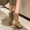 Fashion 2025 Fashion Mid-Calf Women's Boots Classics Modern Boots Women Buttons Round Toe Side Zip Med Heel New Plus Size Ladies Shoes